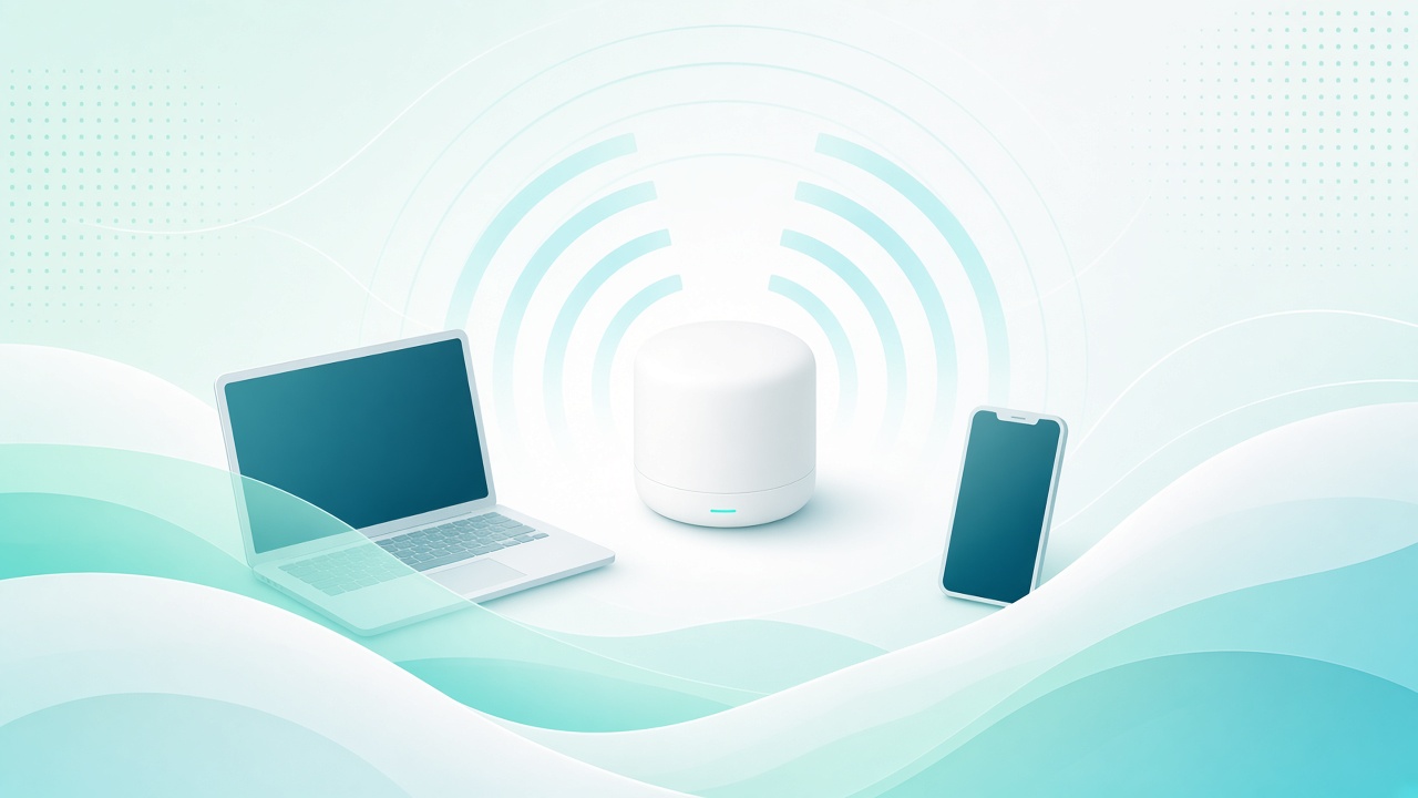 A wireless access point connecting a laptop and smartphone to Wi-Fi
