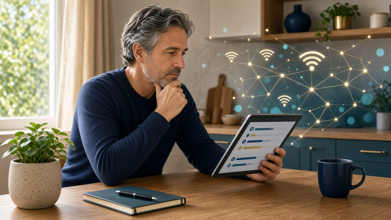 Customer comparing home internet provider options on a tablet