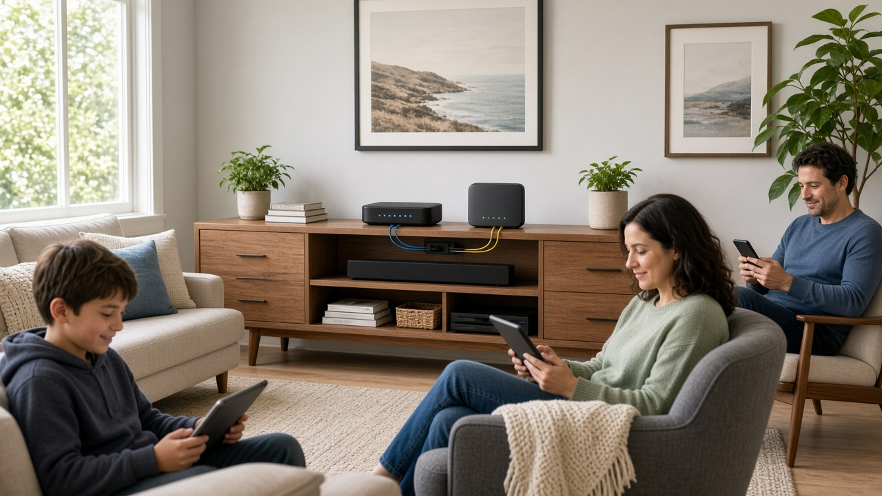 Two home internet routers serving devices in one living room