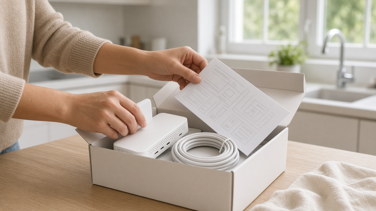 Windstream internet equipment and cables arranged for self-installation
